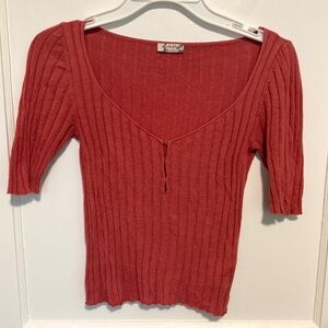 Intimately Free People Ribbed Short Sleeve Scoop Neck Top